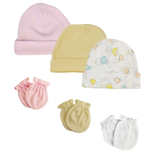 Girls Baby Caps and Mittens (Pack of 6) NC_0273