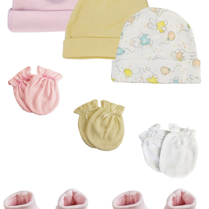 Preemie Baby Girl Caps with Infant Mittens and Booties - 8 Pack NC_0209