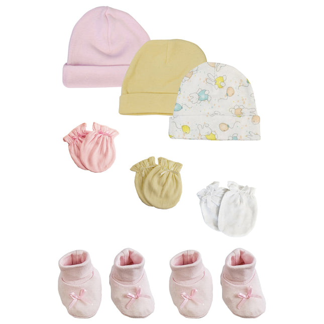 Preemie Baby Girl Caps with Infant Mittens and Booties - 8 Pack NC_0209
