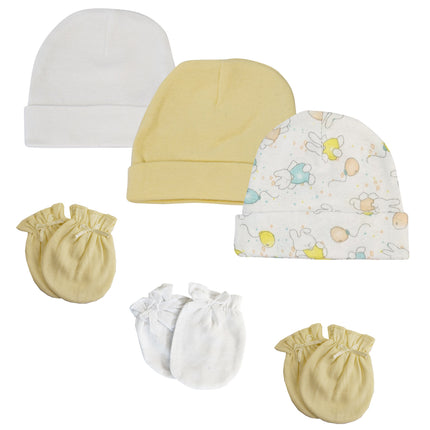 Baby Boy, Baby Girl, Unisex Infant Caps and Mittens (Pack of 6) NC_0278