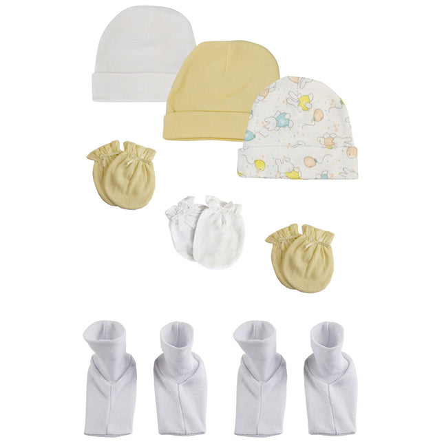 Baby Boy, Baby Girl, Unisex Infant Caps, Booties and Mittens (Pack of 8) NC_0279