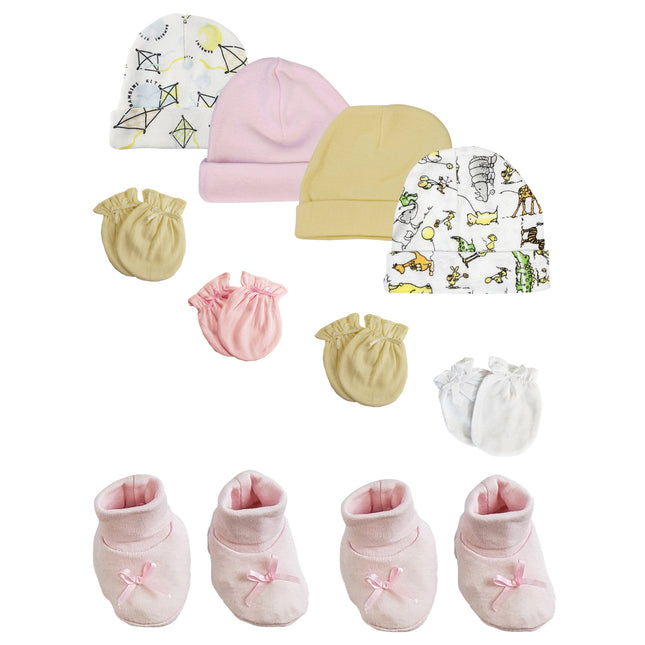 Preemie Baby Girl Caps with Infant Mittens and Booties - 10 Pack NC_0212