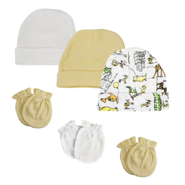 Baby Boy, Baby Girl, Unisex Infant Caps and Mittens (Pack of 6) NC_0302