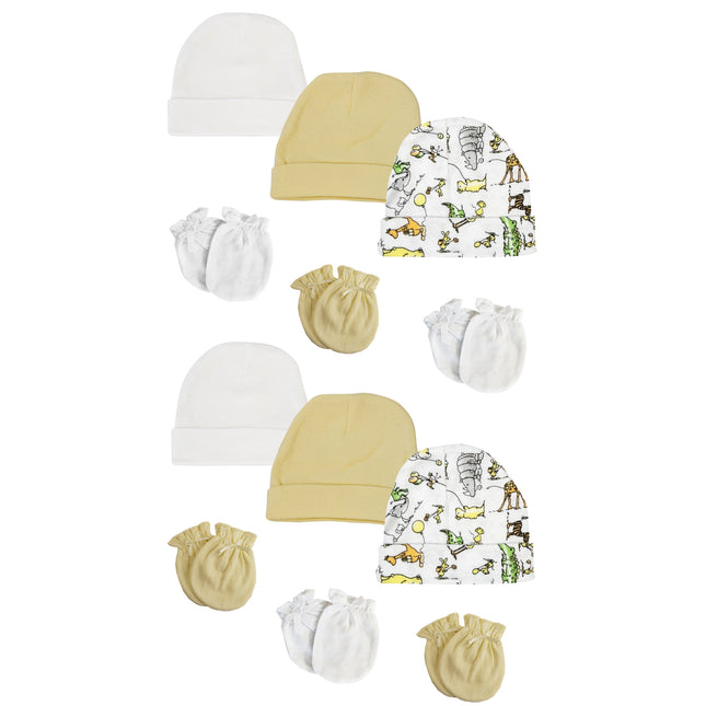 Baby Boy, Baby Girl, Unisex Infant Caps and Mittens (Pack of 12) NC_0304