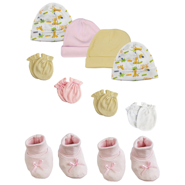 Preemie Baby Girl Caps with Infant Mittens and Booties - 10 Pack NC_0215