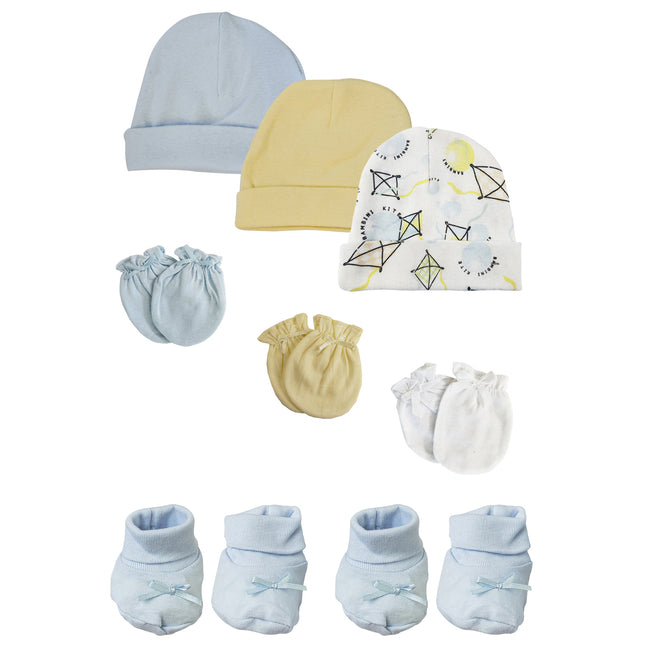 Preemie Baby Boy Caps with Infant Mittens and Booties - 8 Pack NC_0219