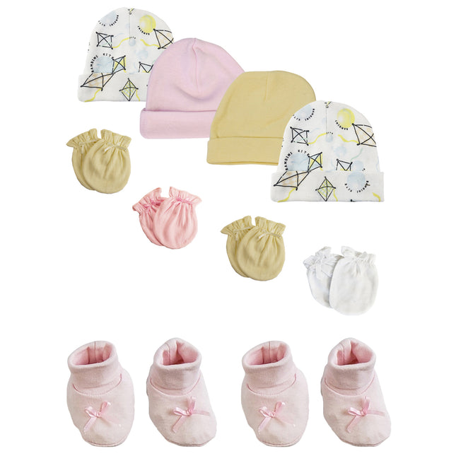 Preemie Baby Girl Caps with Infant Mittens and Booties - 10 Pack NC_0220