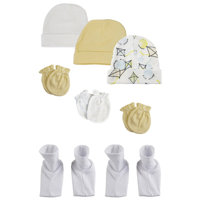 Baby Boy, Baby Girl, Unisex Infant Caps, Booties and Mittens (Pack of 8) NC_0363