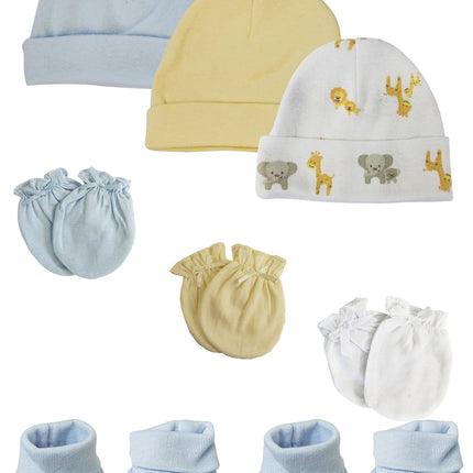 Preemie Baby Boy Caps with Infant Mittens and Booties - 8 Pack NC_0223