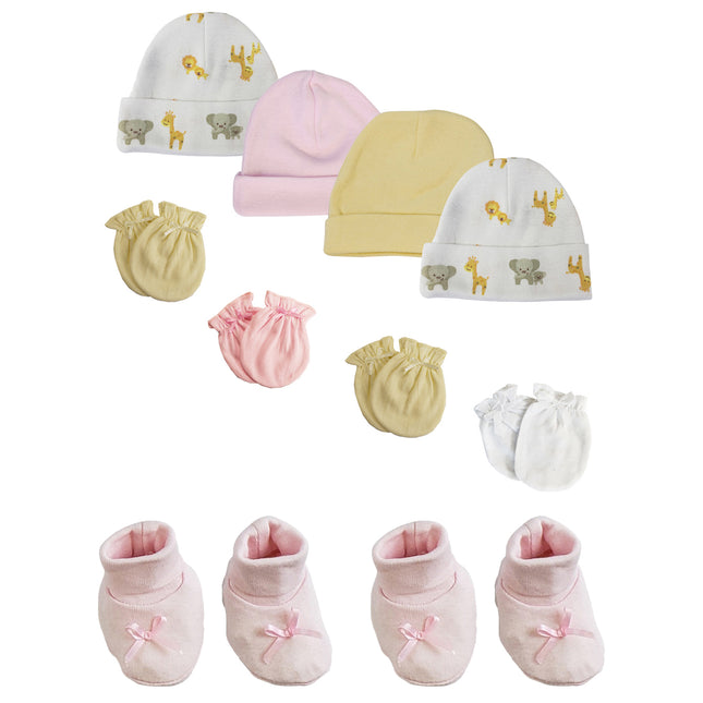 Preemie Baby Girl Caps with Infant Mittens and Booties - 10 Pack NC_0224