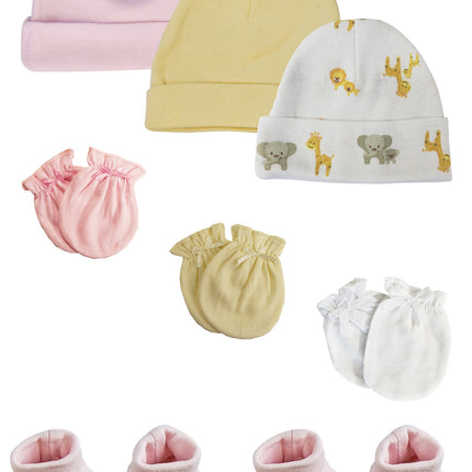 Preemie Baby Girl Caps with Infant Mittens and Booties - 8 Pack NC_0225