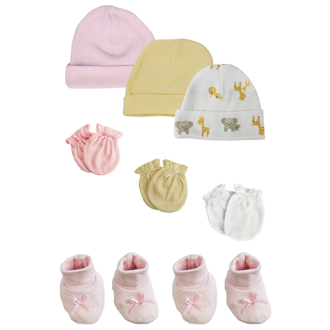 Preemie Baby Girl Caps with Infant Mittens and Booties - 8 Pack NC_0225
