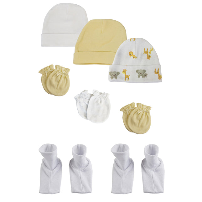 Baby Boy, Baby Girl, Unisex Infant Caps, Booties and Mittens (Pack of 8) NC_0390