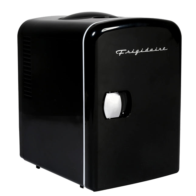 Frigidaire Mini Portable Compact Personal Fridge Cooler, 4 Liter Capacity Chills Six 12 oz Cans, 100% Freon-Free & Eco Friendly, Includes Plugs for Home Outlet & 12V Car Charger - Black