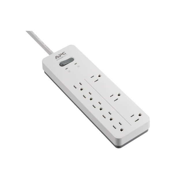 APC Surge Protector, White Power Strip PH8W, 2160 Joules, Flat Plug, 8 Outlet Power Strip