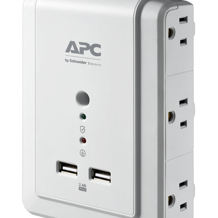 APC Wall Outlet Plug Extender, Surge Protector with USB Ports, P6WU2, (6) AC Multi Plug Outlet, 1080 Joule Surge Protection White