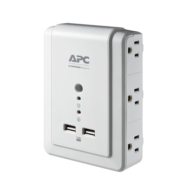 APC Wall Outlet Plug Extender, Surge Protector with USB Ports, P6WU2, (6) AC Multi Plug Outlet, 1080 Joule Surge Protection White