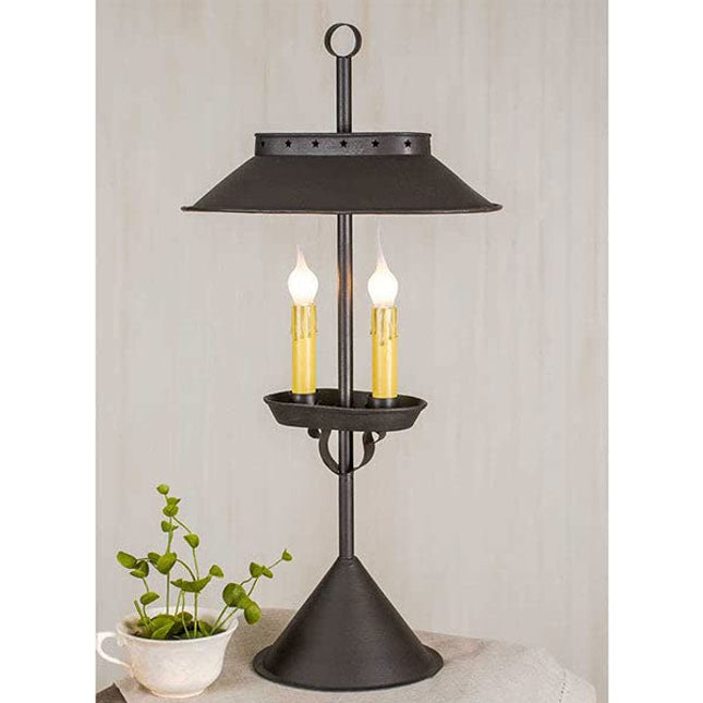 Double Candle Desk Lamp in Rustic Brown