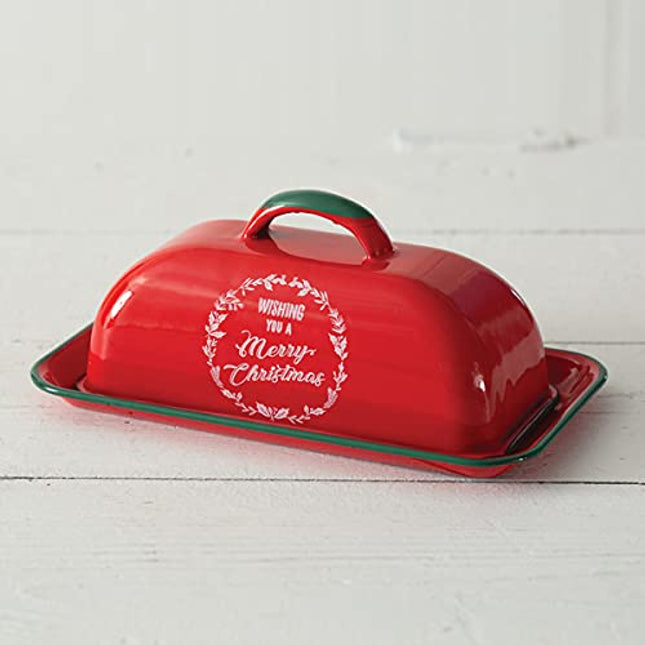 Wishing You A Merry Christmas Enameled Butter Dish