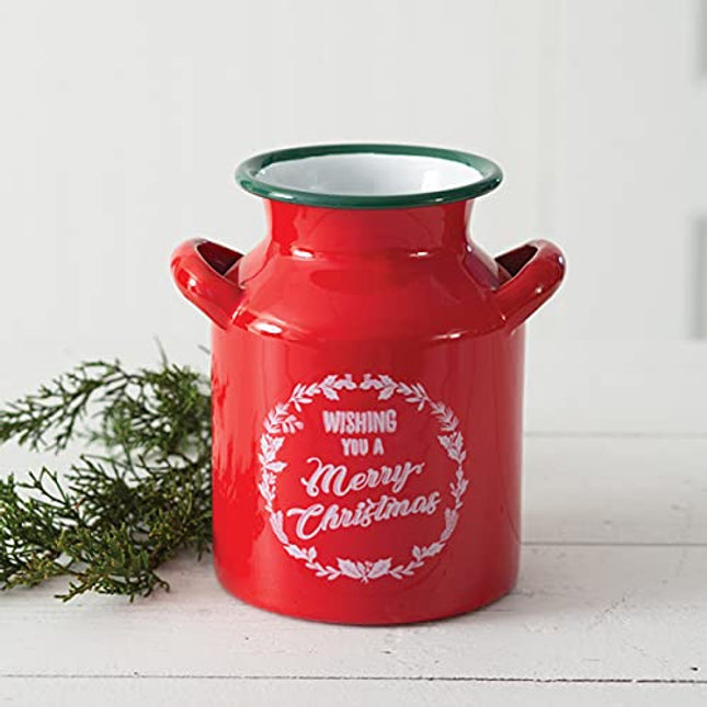 Wishing You A Merry Christmas Enameled Milk Can
