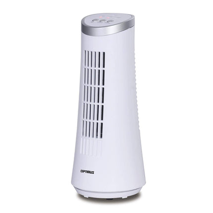 Optimus F-7345WH 12  Desktop Ultra Slim Oscillating Tower Fan, LED - White 12  Desktop Oscillating Tower Fan, White