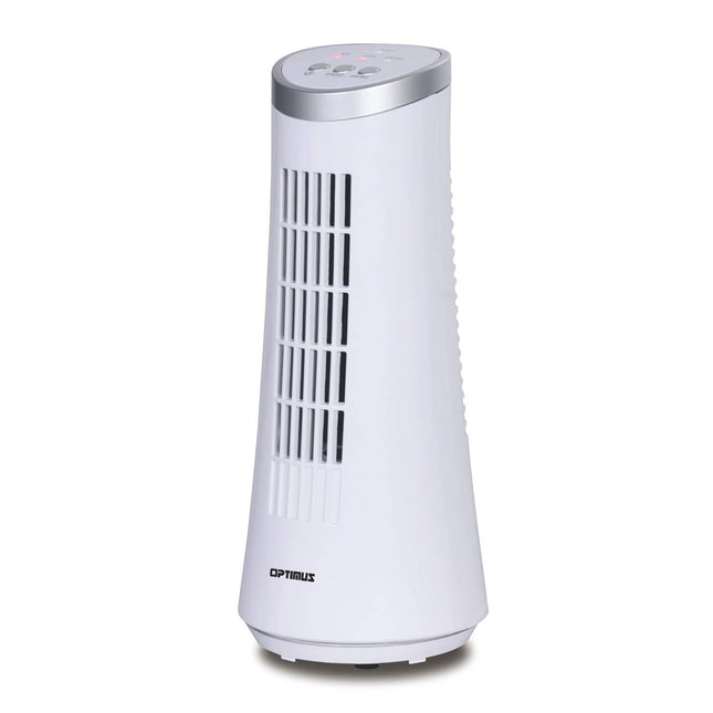 Optimus F-7345WH 12  Desktop Ultra Slim Oscillating Tower Fan, LED - White 12  Desktop Oscillating Tower Fan, White