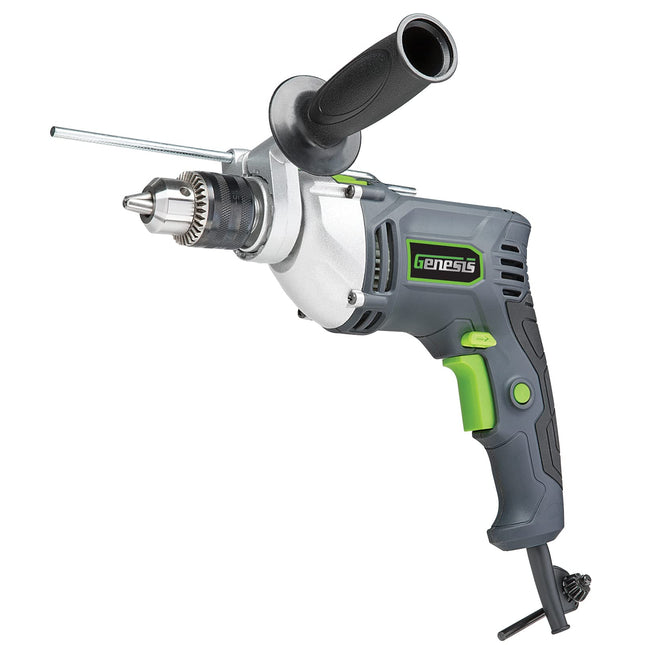 Genesis GHD1275 7.5-Amp 1/2-In. Variable-Speed Reversible Hammer Drill with Depth Gauge, Auxiliary Handle, Chuck Key and 2 Year Warranty