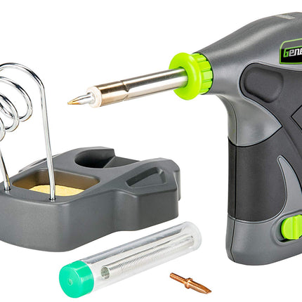 Genesis GLSI08 8V Li-Ion Cordless Soldering Iron with Iron Holder, Solder Wire, Fine Tip, Chisel Tip, Removable Rechargeable Battery, Charger and 2 Year Warranty