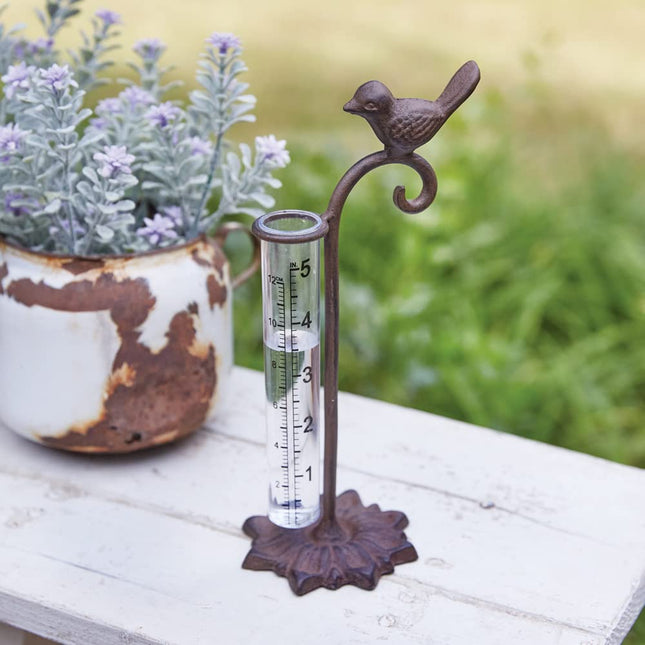 CTW Home Collection Rustic Bird Tabletop Rain Gauge, 9.5-inch Height, Cast Iron, Plastic, Home, Garden
