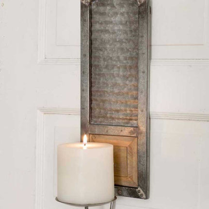 Rustic Metal Metal Washboard Pillar Candle Sconce