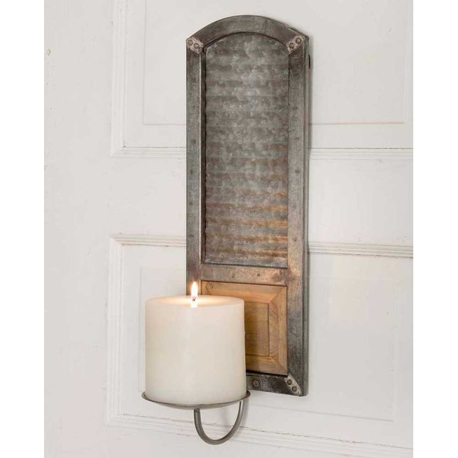 Rustic Metal Metal Washboard Pillar Candle Sconce