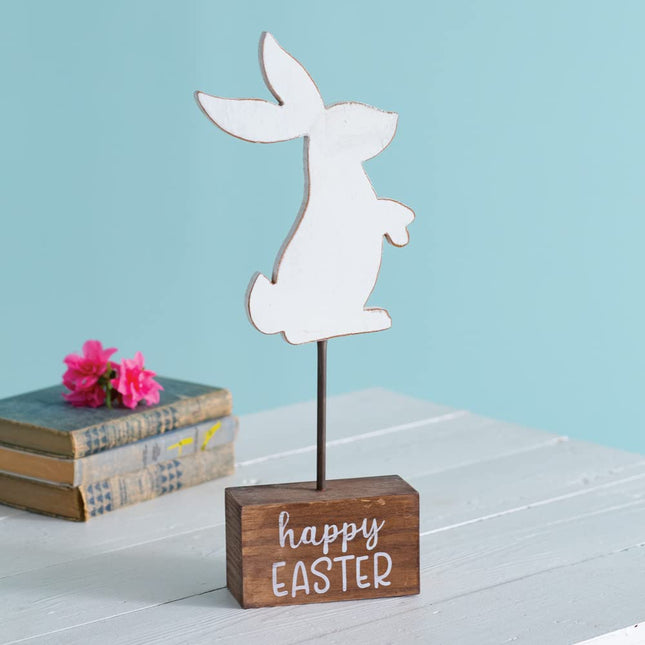 CTW Home Collection Happy Easter Bunny On Stand Decorative Sign, 17-inch Height, Wood adn Metal, Easter, Tabletop Accent, Home Decor