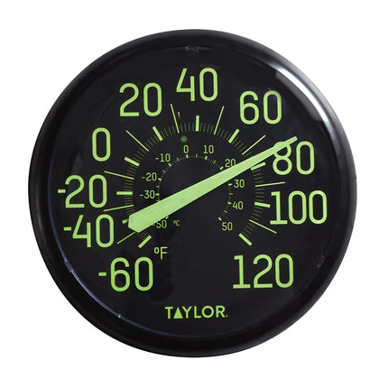 Taylor Glow in the Dark Wall Indoor Thermometer, 13.25 inch, Black