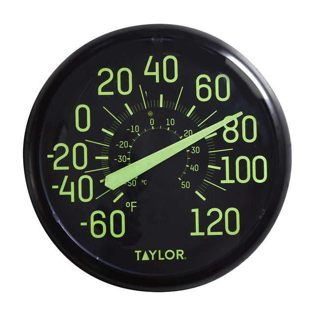 Taylor Glow in the Dark Wall Indoor Thermometer, 13.25 inch, Black