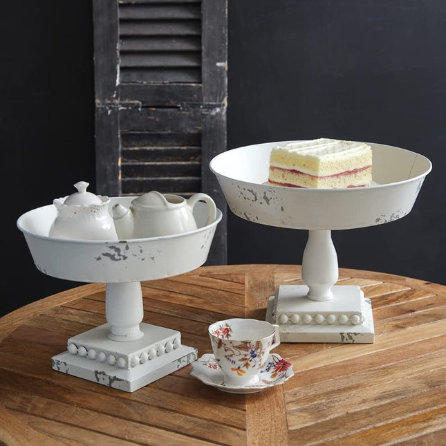 CTW Home Collection Scalloped Farmhouse Cake Stands, Set of 2, Metal and Wood, Pastries, Rustic Dessert Display, Serving Accessories