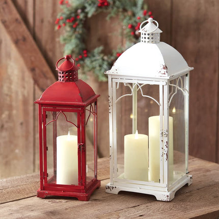 Colonial Tin Works Lanterns, Red and White, Set of 2