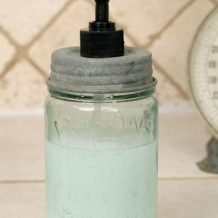 Colonial Tin Works Pint Mason Jar Soap Dispenser with Black Pump and Galvanized Lid, Multicolor,