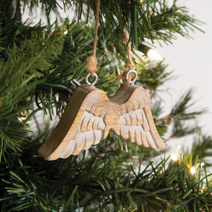 Colonial Tin Works Angel Wing Ornament, 4-inch Width, Wood