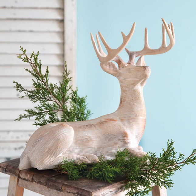 CTW Home Collection Resin Kneeling Deer Statue, 14-inch Width, Holiday Season Decoration