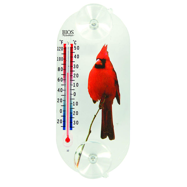 BIOS Indoor/Outdoor Suction Cup Thermometer, Cardinal
