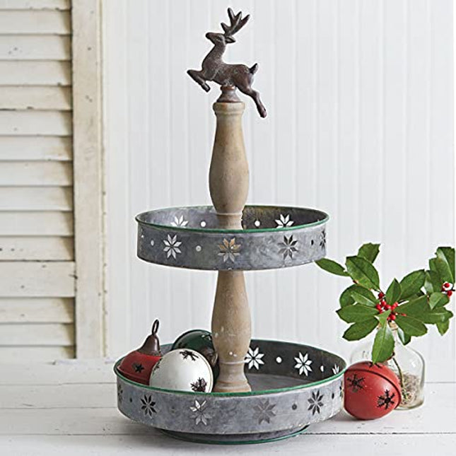 Two-Tiered Metal Christmas Tray