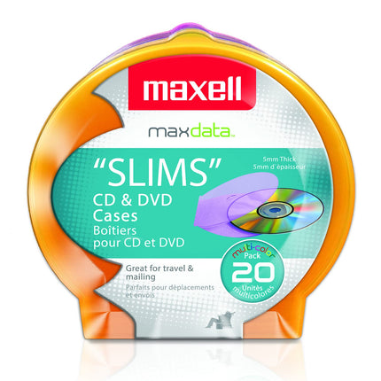 Maxell - CD-355 Clam-Shells CD/DVD Jewel Cases - 5mm Thickness, Easy to Store Design with Protect Discs from Dust & Scratches - Versatile Clear Cases for CDs, DVDs, and Blu-rays - 20 Pack, Multicolor