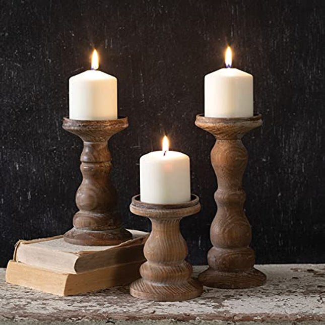 Set of Three Wooden Pillar Candle Holders