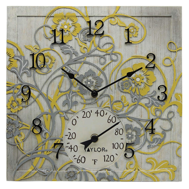 Taylor 92692T, Multicolored 14 x 14 Poly Resin Painted Beachwood Clock with Thermometer