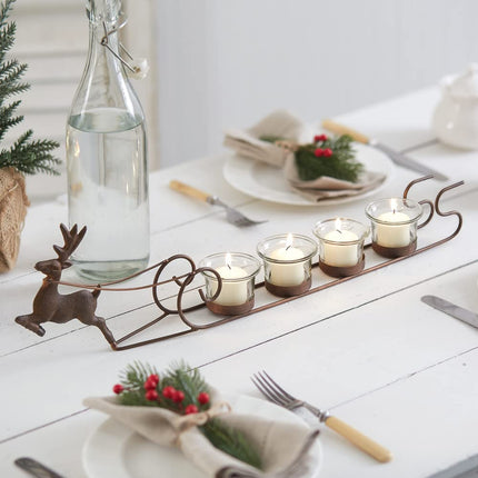 Colonial Tin Works Reindeer and Sleigh Votive Candle Holder