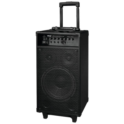 Pyle Wireless Portable PA Speaker System - 800W Bluetooth Compatible Rechargeable Battery Powered Outdoor Sound Speaker Microphone Set w/ 30-Pin iPod dock, Wheels - 1/4  to AUX RCA Cable - PWMA1080IBT