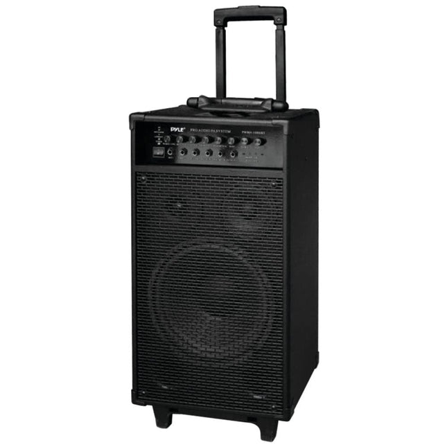 Pyle Wireless Portable PA Speaker System - 800W Bluetooth Compatible Rechargeable Battery Powered Outdoor Sound Speaker Microphone Set w/ 30-Pin iPod dock, Wheels - 1/4  to AUX RCA Cable - PWMA1080IBT