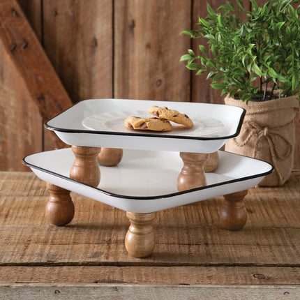 CTW Home Collection Metal and Wood Farmhouse Trays, Set of 2, Decorative Kitchen Accessories