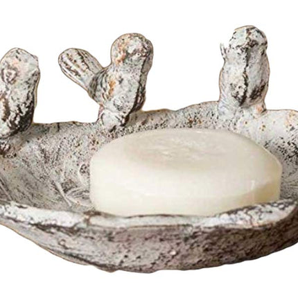 CTW 420068 Three Singing Birds Soap Dish Cast Iron, Farmhouse, Rustic, White/Rust