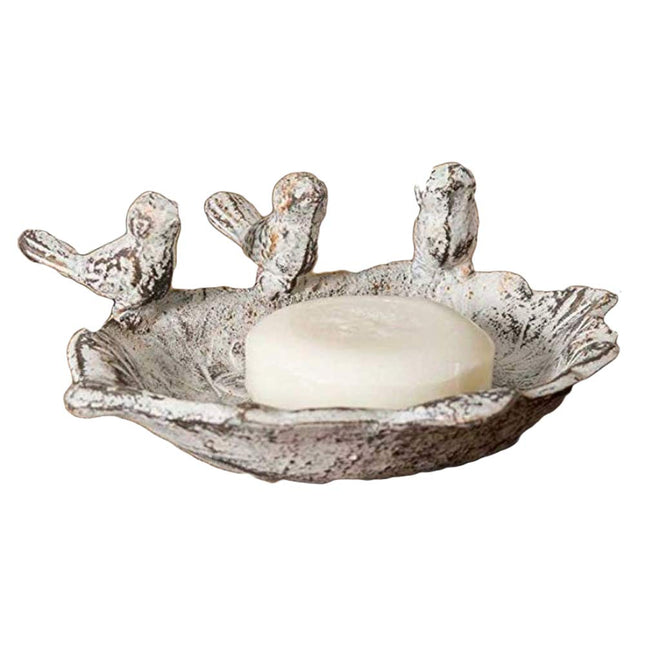CTW 420068 Three Singing Birds Soap Dish Cast Iron, Farmhouse, Rustic, White/Rust